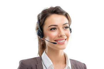 smiling female call center operator with headset, isolated on transparent background