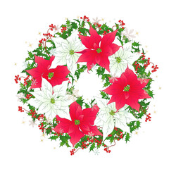 ポインセチアとヒイラギのリース②雪の結晶