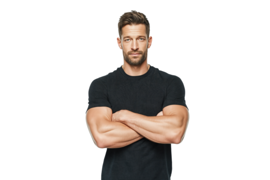 confident muscular man with folded arms, isolated on transparent background - Powered by Adobe
