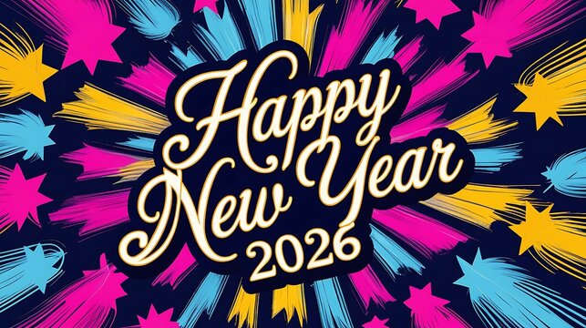 Vibrant happy new year 2026 celebration colorful bursts wallpaper images