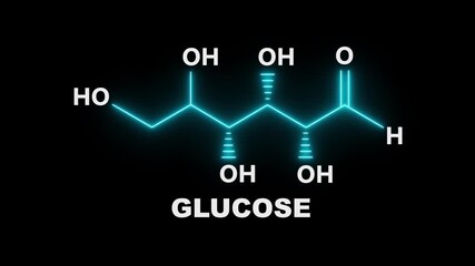 neon Glucose molecule on black Background. glowing formula of Glucose. Glucose Molecular Structure Symbol icon Animation. Glucose Molecule Structure icon. - Powered by Adobe