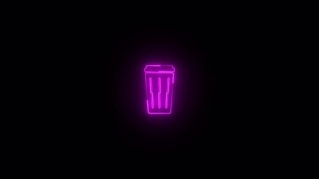 Glowing neon line Trash icon isolated on black background. 4K Video motion graphic animation.