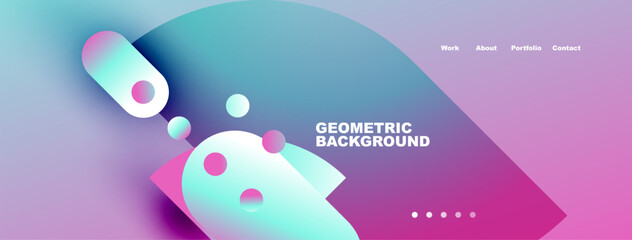 Abstract geometric shapes, vibrant colors, purple gradient. Minimalist design with text elements, modern aesthetic.