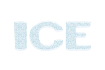 Frosted letters spelling ICE are depicted in a light blue color, showcasing a textured surface that resembles ice, with ample copy space surrounding the text for creative use