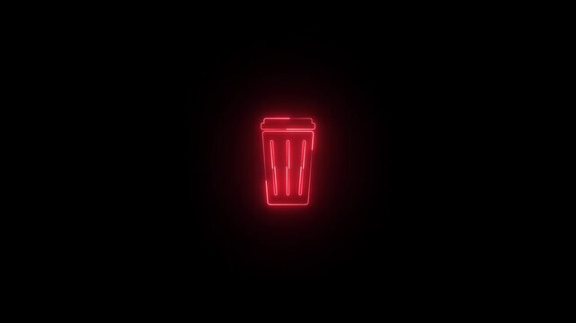 Glowing neon line Trash icon isolated on black background. 4K Video motion graphic animation.