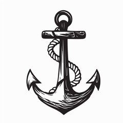 Anchor With Rope Silhouette Icon Vector On White Background