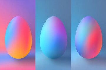 Three gradient colored Easter egg or sphere shape object on a vibrant background. Abstract art design for spring holiday celebration or decoration.
