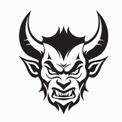 Evil Demon Face Logo with Horns and Fangs Vector on White background