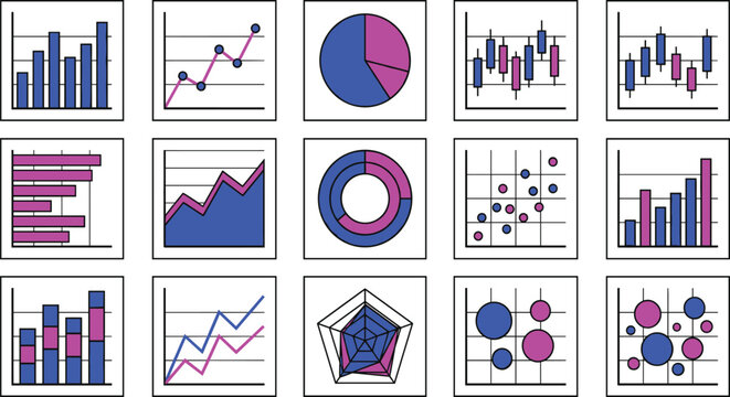 Data visualization chart and graph icon collection vector set