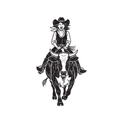 Cowgirl riding bull rodeo action dynamic illustration