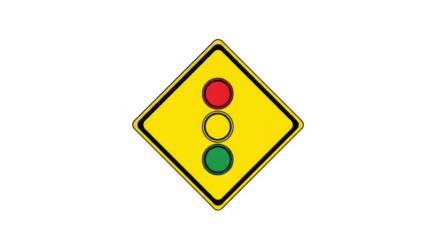 Traffic Signal Alert: A traffic signal sign, warning drivers of upcoming lights for controlled traffic flow. The vibrant yellow sign and clear signals serve as a crucial directive