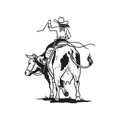 Cowgirl riding a bucking bull with lasso, classic western rodeo