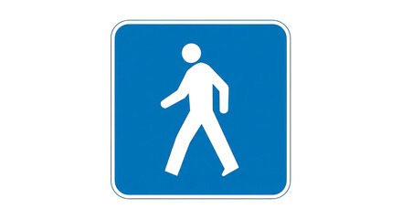 Pedestrian Crossing Sign: A clear and concise symbol of pedestrian passage, this image depicts a walking figure on a bright blue background, ensuring safety and direction. 