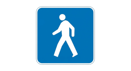 Pedestrian Crossing Sign: A clear and concise symbol of pedestrian passage, this image depicts a walking figure on a bright blue background, ensuring safety and direction. 