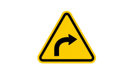 Navigational Alert: The classic yellow road sign indicates a right turn ahead, symbolizing the need for caution and awareness.