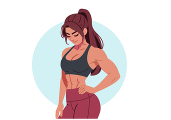 Illustration Confident Muscular Woman Proud of Her Physique