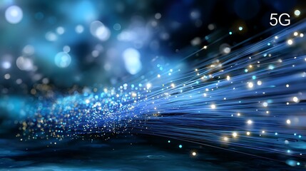 An abstract visualization of 5G network technology and digital transformation, representing the future of high-speed data transfer and connectivity