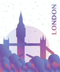 Longon, England UK gradient futuristic poster. Vector landmark abstract silhouette graphic for brochure, vertical page, booklet, cover