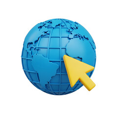 Fototapeta premium 3d globe with yellow cursor arrow icon