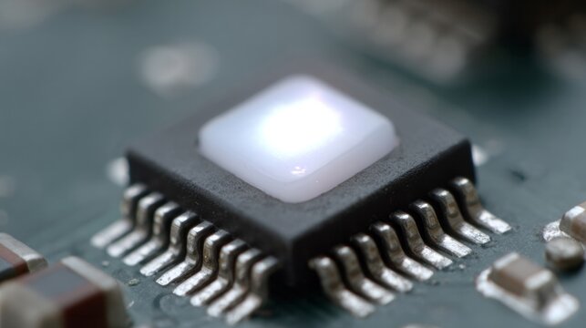 Silent symphony of a glowing microchip, a cyborgs whisper, celebrates Circuitry Day, enchanting digital pulse narratives
