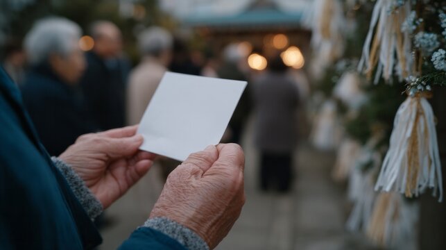Elderly Caucasian hands, grasping memory's blank canvas, amid aromatic Tsukimi lantern whispers and ethereal soul reverie