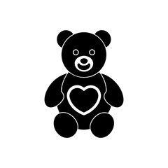 Minimal Cute Valentine Teddy Bear Icon on White Background.