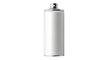 Realistic metallic spray can with silver nozzle and cap, perfect for product packaging mockups and cosmetic advertisements.