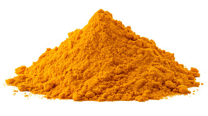 Vibrant golden turmeric powder forming a peak, a versatile spice for culinary uses, healthy recipes, and natural coloring applications.