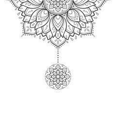 Circular pattern in form of mandala with flower for Henna, Mehndi, tattoo, decoration. Decorative ornament in ethnic oriental style. Outline doodle hand draw vector illustration.