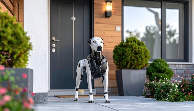 A robotic dog stands guard, blending cutting-edge technology with the familiar charm of domestic life, a modern marvel of automated companion. - Powered by Adobe