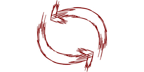 Two hand-drawn red arrows forming a circular refresh or cycle symbol on a white background, depicted with a sketchy, textured style.