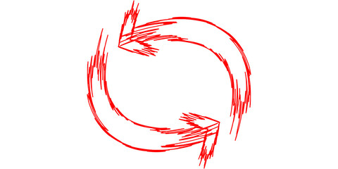 A hand-drawn red circular arrow icon depicting a refresh or continuous cycle on a white background.