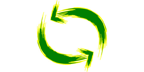 A green circular arrow symbol with a brushstroke effect, representing a refresh or cycle.