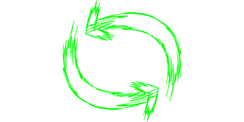 A green circular arrow symbol with a sketchy, hand-drawn appearance, indicating a process or cycle.