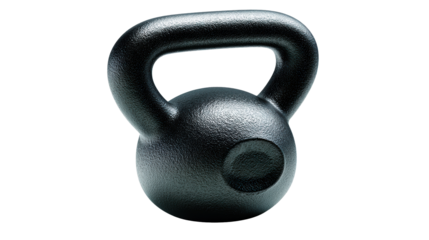 A black cast iron kettlebell for strength training and fitness exercises, perfect for home gyms and professional workout spaces.