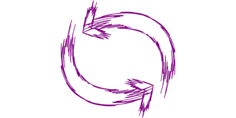 A hand-drawn purple circular arrow icon depicting a continuous refresh or cycle symbol on a white background.