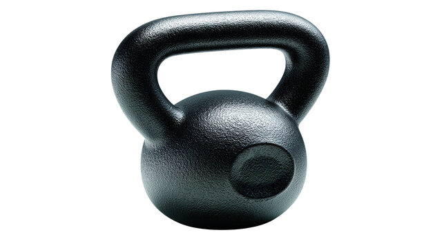 A black cast iron kettlebell for strength training and fitness exercises, perfect for home gyms and professional workout spaces. - Powered by Adobe