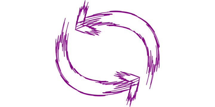 A hand-drawn purple circular arrow icon depicting a continuous refresh or cycle symbol on a white background. - Powered by Adobe