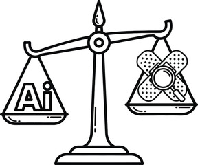 Justice scale with balanced icons outline vector illustration