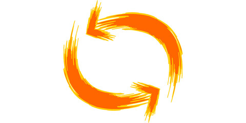 Vibrant orange brushstroke arrows depicting a circular refresh or recycling symbol against a clean white backdrop.