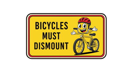 Cartoon Bicycle Symbol Illustrates Reminder to Dismount for Safety Compliance on Pathway
