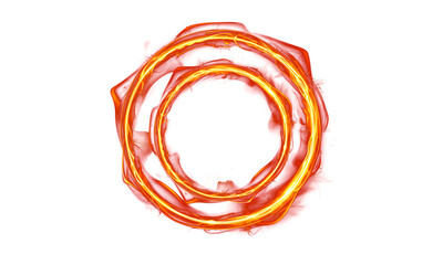 Intense Double Fire Ring Effect, Glowing Orange and Yellow Flames Forming a Magic Energy Circle on a Transparent Background.