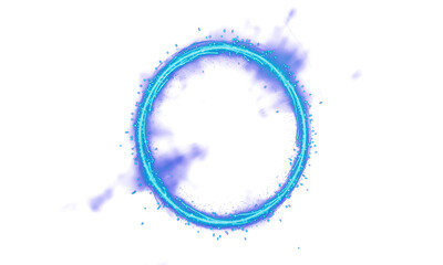 Vibrant Blue Quantum Energy Circle Frame Overlay with Smoke and Splatter Effect PNG for Sci-Fi and Abstract Backgrounds