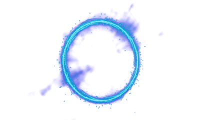 Vibrant Blue Quantum Energy Circle Frame Overlay with Smoke and Splatter Effect PNG for Sci-Fi and Abstract Backgrounds