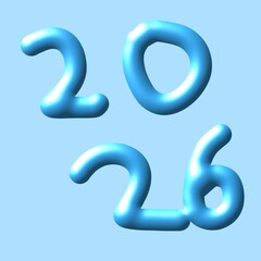 2026 Blue Glossy 3D Number Typography on Light Blue Background