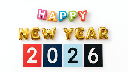 Colorful happy new year 2026 balloon lettering celebration festive background