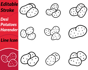 A simple and clean icon of Desi Potatoes Harender featuring two rustic. Oval-shaped potatoes with subtle surface dots representing texture and natural skin. The design uses smooth rounded outlines.