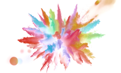 Dynamic Paint Dust Splash on Bright White Bokeh Background Template