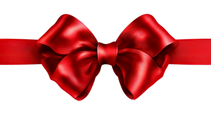 Luxurious red ribbon tied into a perfect bow, offering a classic and elegant symbol for gift wrapping, celebrations, and special occasions, ideal for promotions and festive marketing.