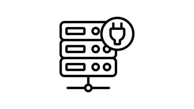 Data server with power plug denoting concept animated icon of database power